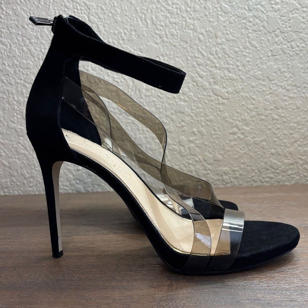Jessica Simpson Dalechi Black Clear Strap Stiletto Heels Sandals Size 10M - Picture 4 of 10